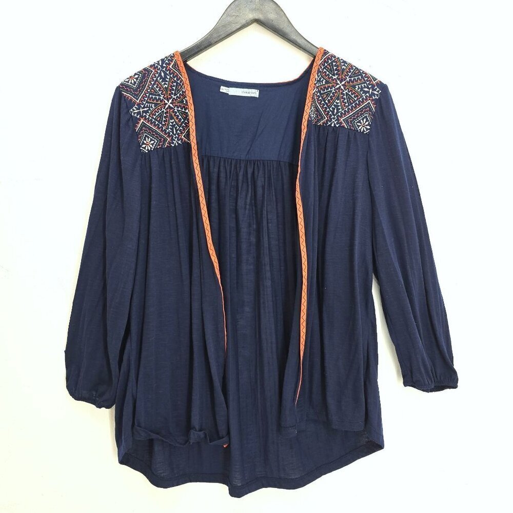 Maurices Navy Aztec Embroidered Open Front CArdigan Women Size XXL